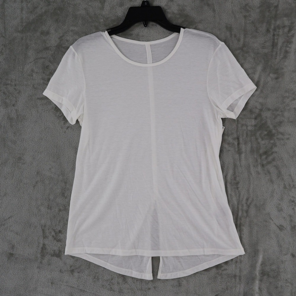 AQUA ATHLETIC Split Back Sheer Tee Womens XS White Casual Classic Minimalist NWT